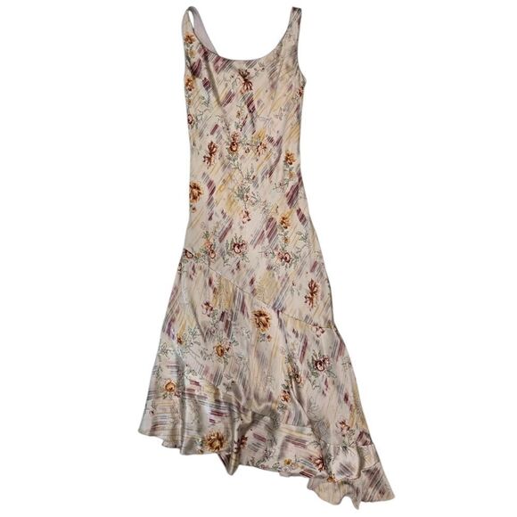 Vintage Lapis Y2K Fairy Silk Dress Size Large Beaded Asymetric Floral Midi Max - Picture 16 of 16